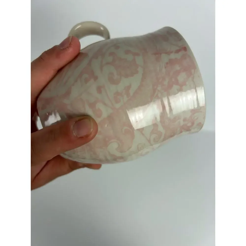 Anthropologie 'T' Monogram Coffee Cup Mug Tea Pink Damask